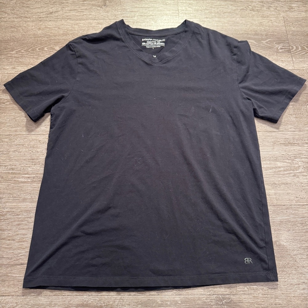 Banana Republic Shirt Men L Black Cotton Essential Tee V Neck Casual Preppy Soft
